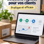Femme utilisant une application sur son téléphone pour suivre son colis.