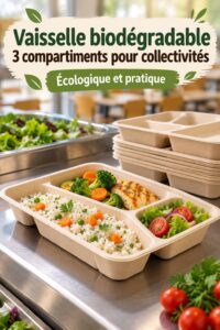 Assiettes biodégradables à compartiments sur une table à pique-nique