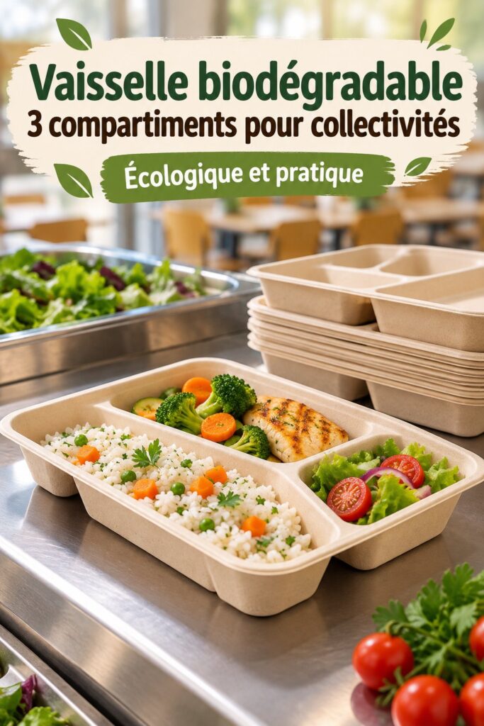 Assiettes biodégradables à compartiments sur une table à pique-nique