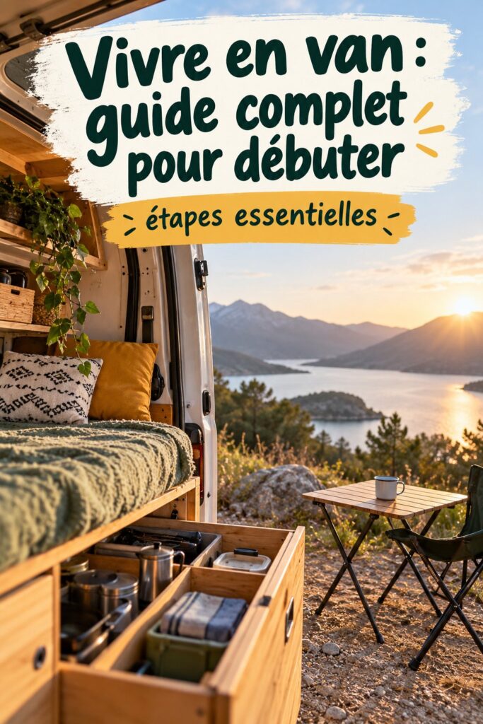 Intérieur d'un van bien aménagé pour la vie nomade.